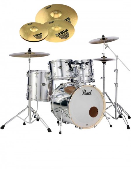 Pearl Export EXX, EXX725SBR/C49, 5-Piece Drum Set with Hardware and Sabian SBr Cymbals Set, Mirror Chrome