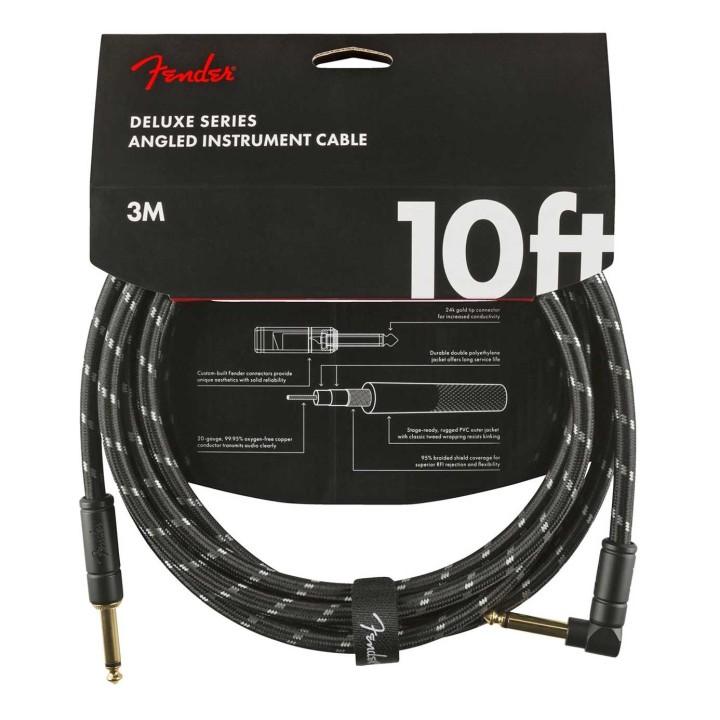 Fender 10ft Deluxe Series Instrument Cable Angle, Black Tweed