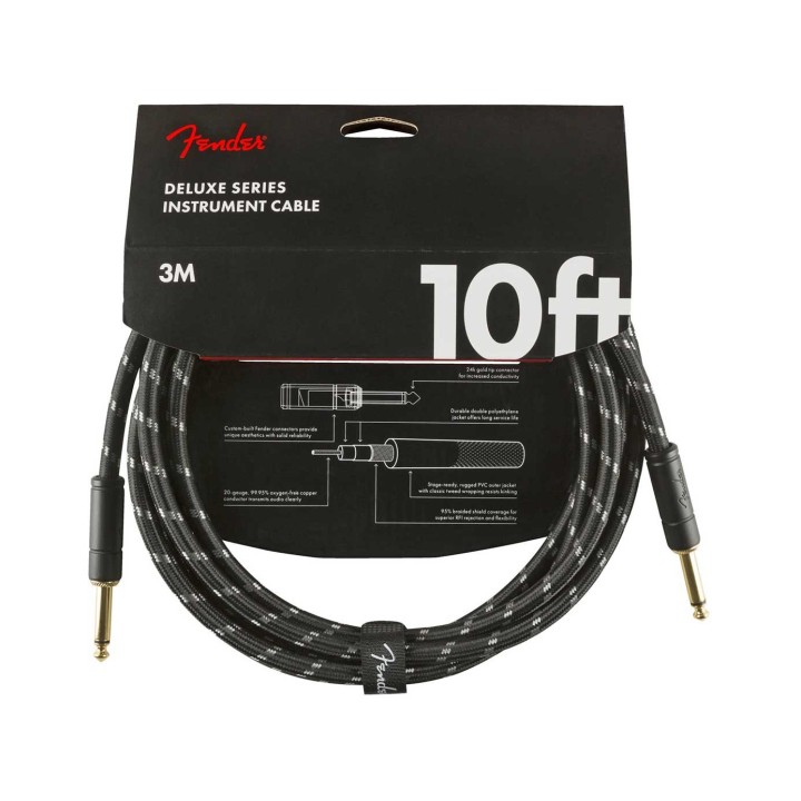 Fender 10ft Deluxe Series Instrument Cable, Black Tweed
