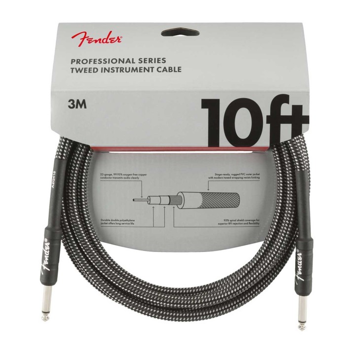 Fender 10ft Professional Series Instrument Cable, Gray Tweed