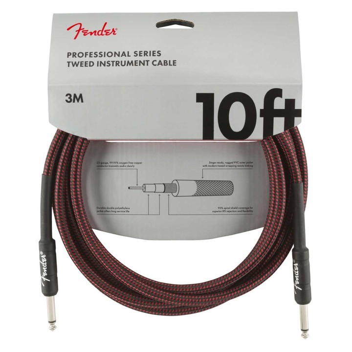 Fender 10ft Professional Series Instrument Cable, Red Tweed