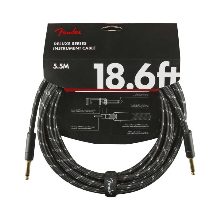 Fender 18.6ft Deluxe Series Instrument Cable, Black Tweed