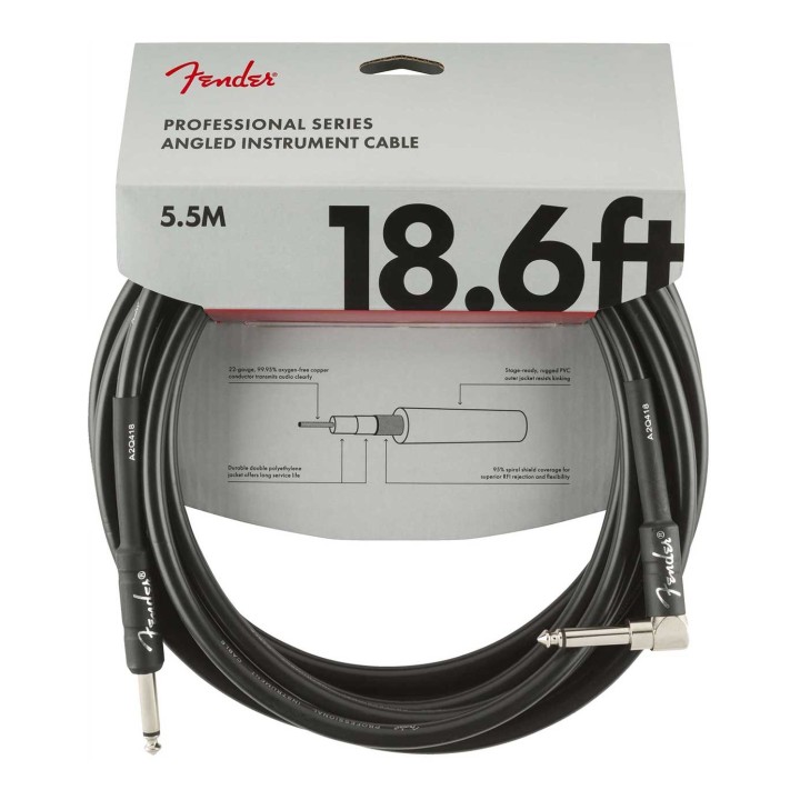 Fender 18.6ft Professional Series Instrument Cable Angle, Black
