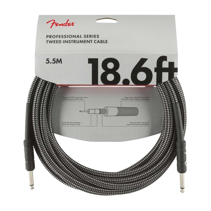 Fender 18.6ft Professional Series Instrument Cable, Gray Tweed