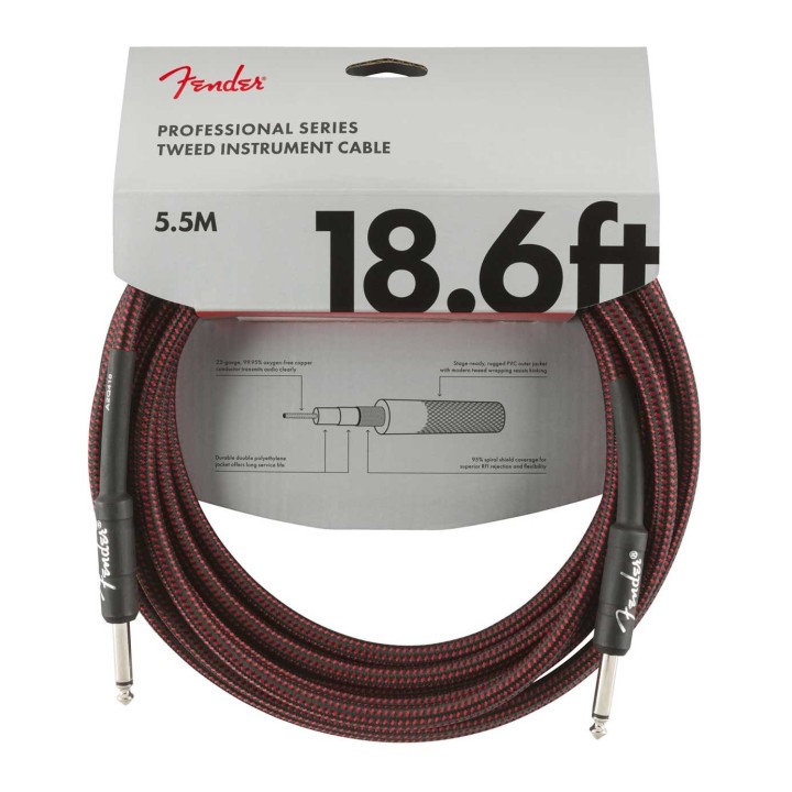 Fender 18.6ft Professional Series Instrument Cable, Red Tweed