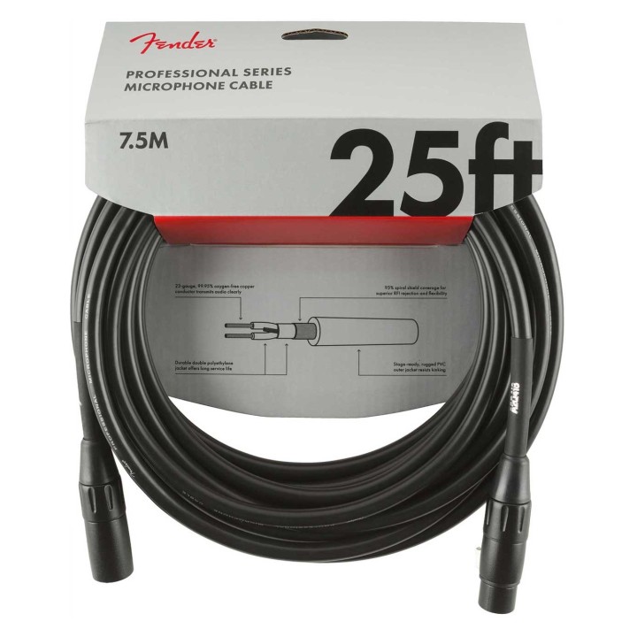 Fender 25ft Professional Series Microphone Cable, Black