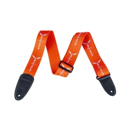 Gretsch Wing Logo Pattern Strap, Orange with Gray Logos