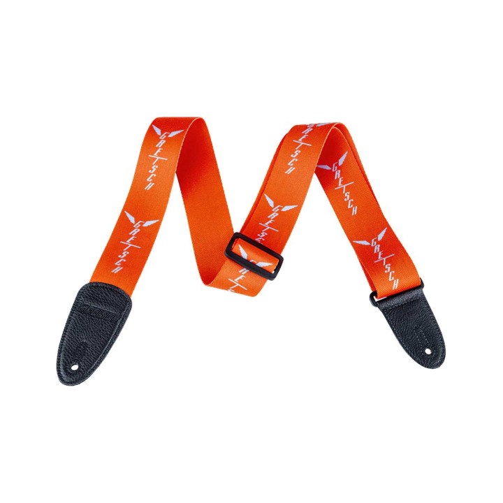 Gretsch Wing Logo Pattern Strap, Orange with Gray Logos