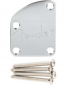 Fender® Deluxe Contoured Heel Neck Plate With Spaghetti Logo, Chrome