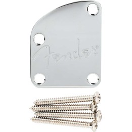 Fender® Deluxe Contoured Heel Neck Plate With Spaghetti Logo, Chrome