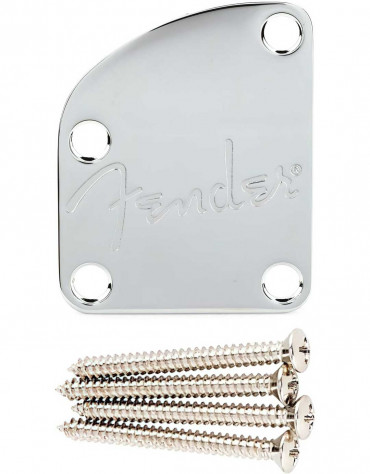 Fender® Deluxe Contoured Heel Neck Plate With Spaghetti Logo, Chrome