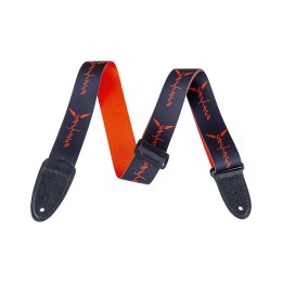 Gretsch Wing Logo Pattern Strap, Black With Orange Logos