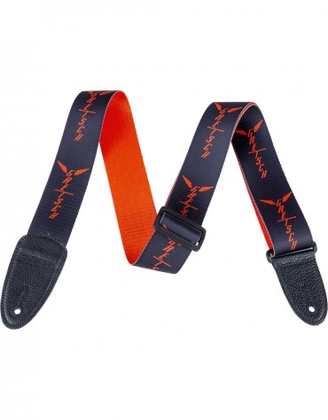 Gretsch Wing Logo Pattern Strap, Black With Orange Logos
