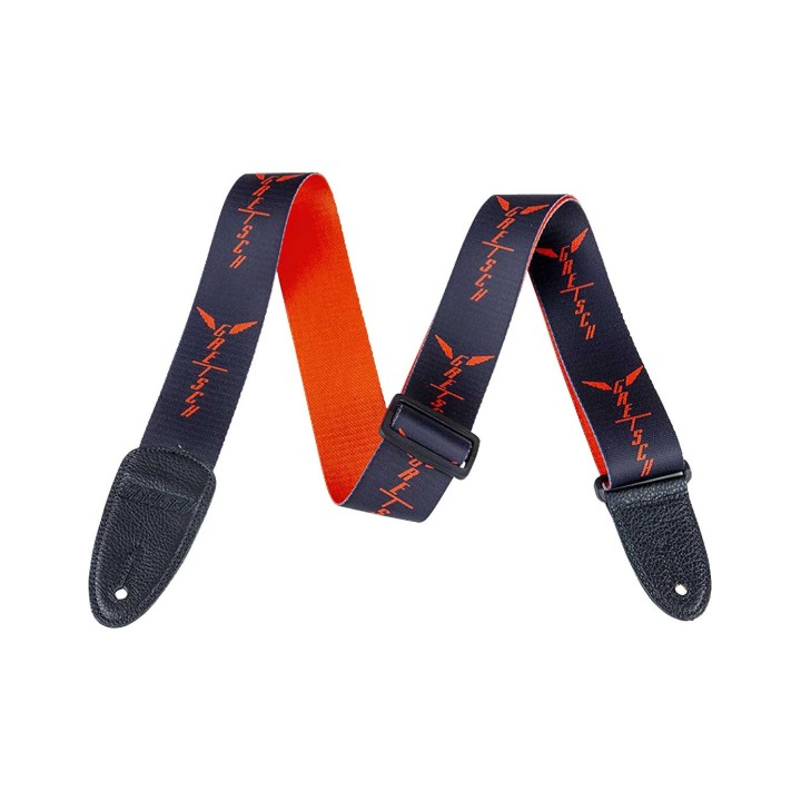 Gretsch Wing Logo Pattern Strap, Black With Orange Logos