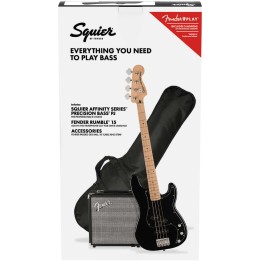Squier Affinity Series™ Precision Bass® PJ Pack, Rumble 15 AMP, Maple Fingerboard, Black