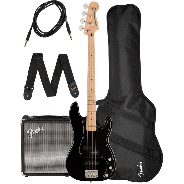Squier Affinity Series™ Precision Bass® PJ Pack, Rumble 15 AMP, Maple Fingerboard, Black