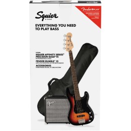 Squier Affinity Series™ Precision Bass® PJ Pack, Rumble 15 AMP, Indian Laurel Fingerboard, 3-Color Sunburst