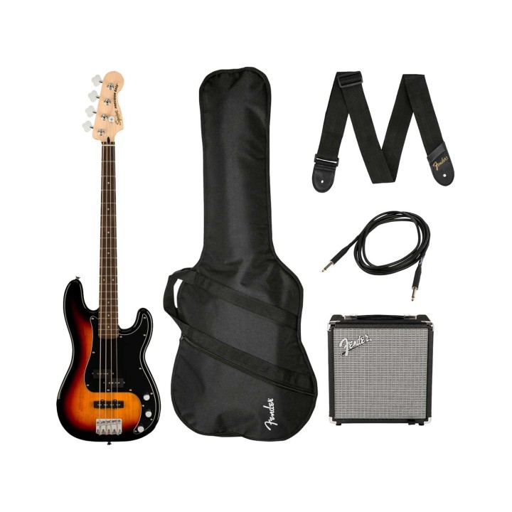 Squier Affinity Series™ Precision Bass® PJ Pack, Rumble 15 AMP, Indian Laurel Fingerboard, 3-Color Sunburst