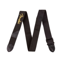 Fender® Black Polyester Logo Straps, Black with Fender Logo / Yellow