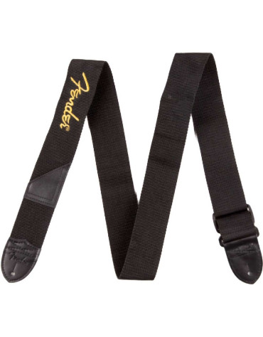 Fender® Black Polyester Logo Straps, Black with Fender Logo / Yellow