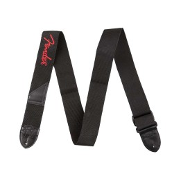 Fender® Black Polyester Logo Straps, Black with Fender Logo / Red