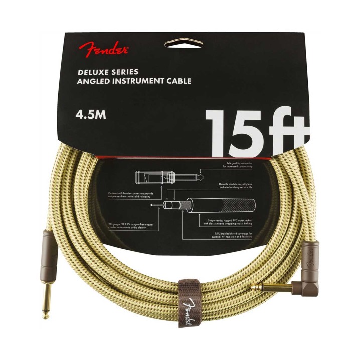 Fender 15ft Deluxe Series Instrument Cable Angle, Tweed