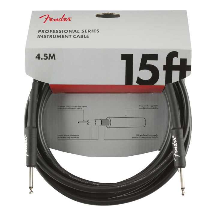 Fender 15ft Professional Series Instrument Cable, Black
