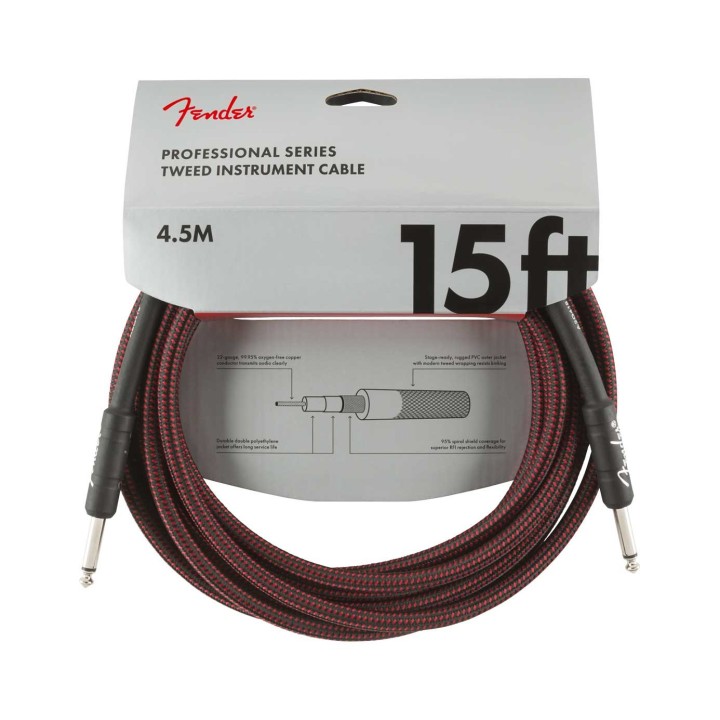 Fender 15ft Professional Series Tweed Instrument Cable, Red Tweed