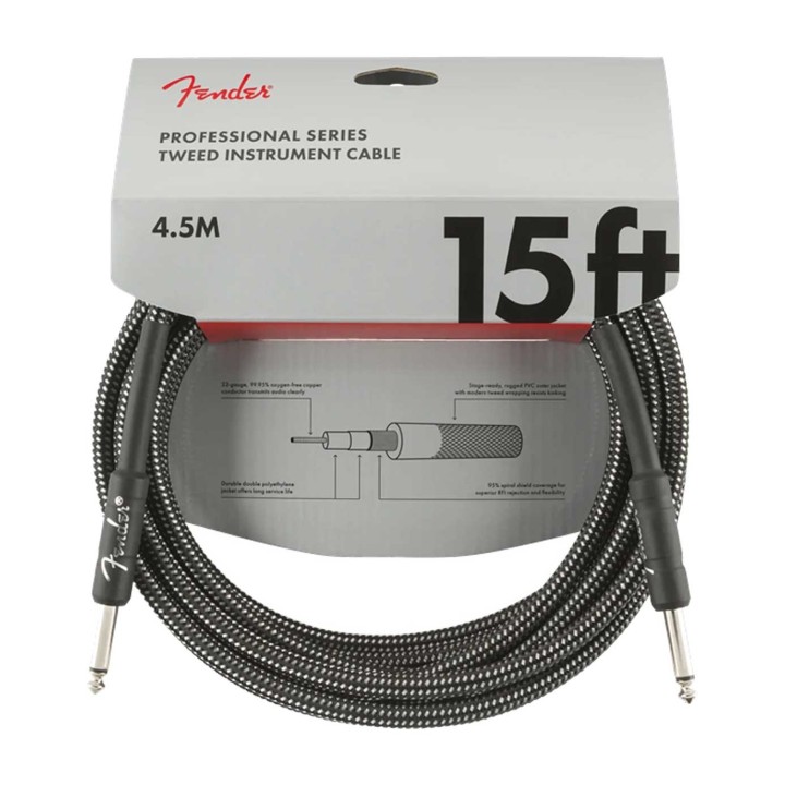 Fender 15ft Professional Series Tweed Instrument Cable, Gray Tweed