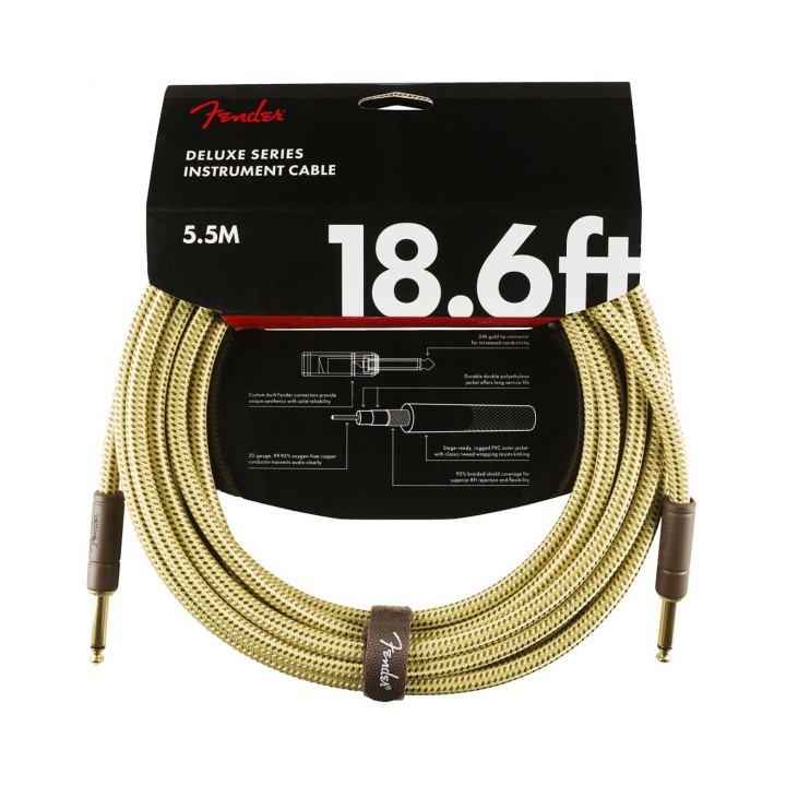 Fender 18.6ft Deluxe Series Tweed Instrument Cable, Tweed