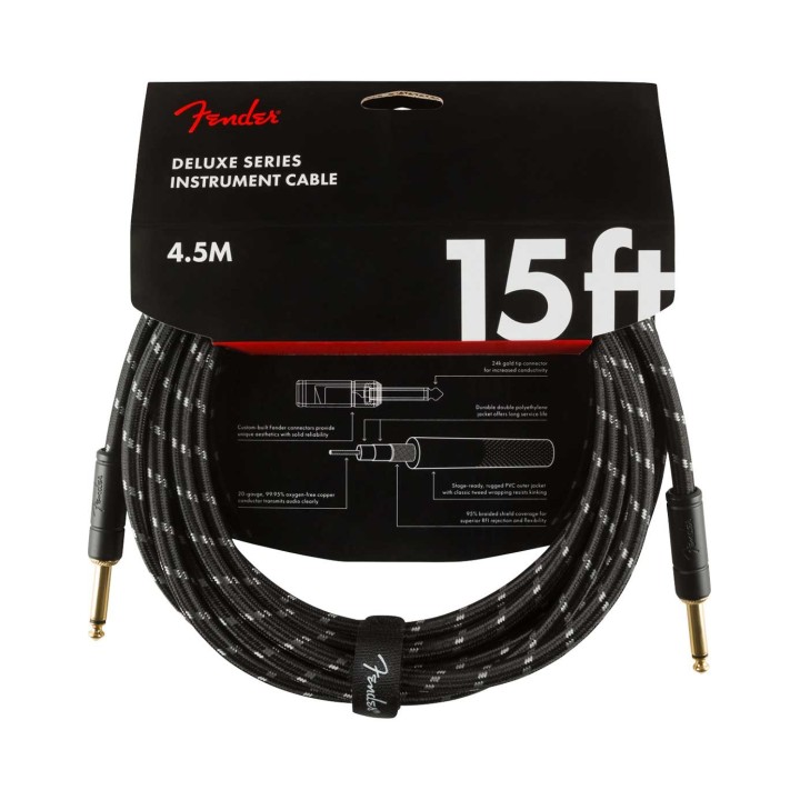 Fender 15ft Deluxe Series Tweed Instrument Cable, Black Tweed