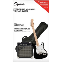 Squier Sonic® Stratocaster® Pack, Frontman 10G Amp, Gig Bag, Black