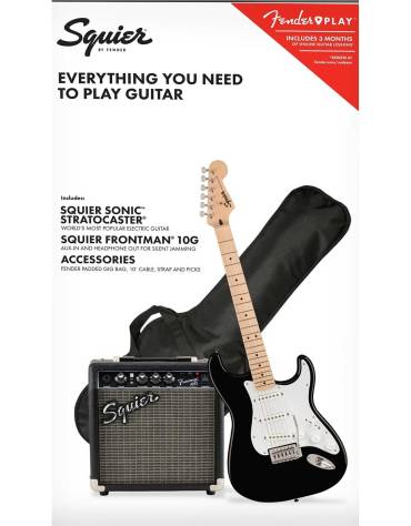 Squier Sonic® Stratocaster® Pack, Frontman 10G Amp, Gig Bag, Black