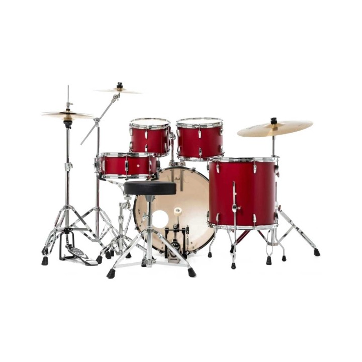 Pearl Road Show RS505BC/C747, 5-Piece Drum Set with Hardware and Sabian Solar 3 - Cymbals Set, Matte Red