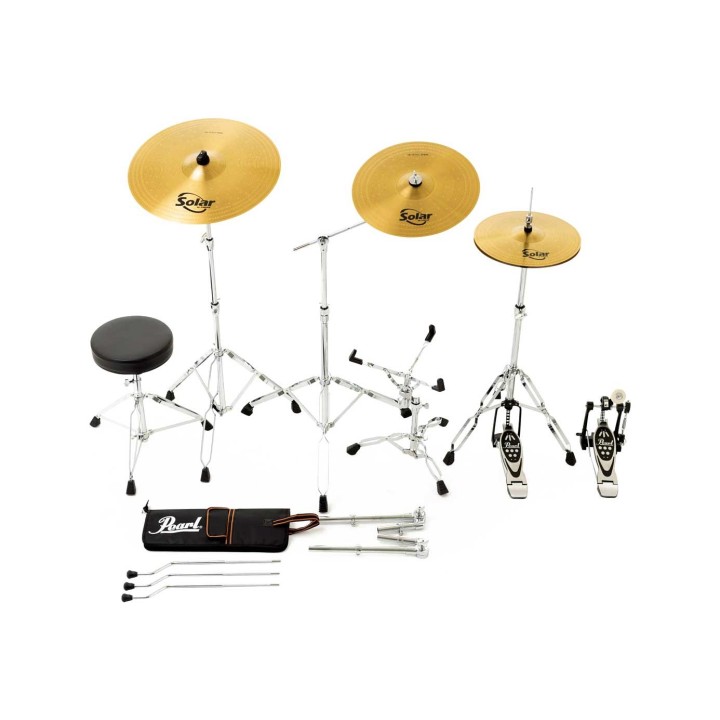 Pearl Road Show RS505BC/C747, 5-Piece Drum Set with Hardware and Sabian Solar 3 - Cymbals Set, Matte Red