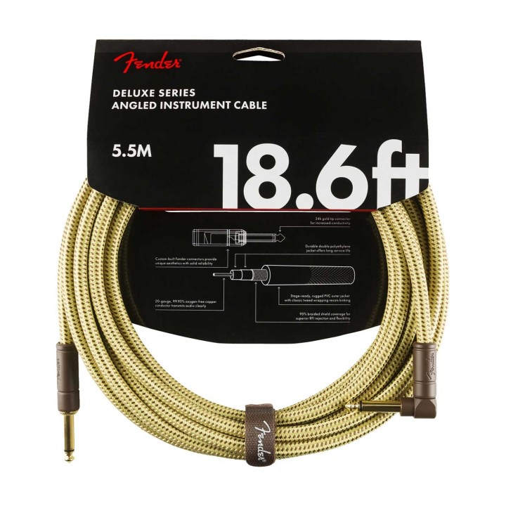 Fender 18.6ft Deluxe Series Instrument Cable Angle, Tweed