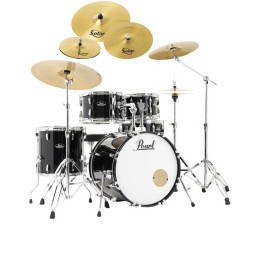 Pearl Road Show RS525BC/C31, 5-Piece Drum Set with Hardware and Sabian Solar 3 - Cymbals Set, Jet Black