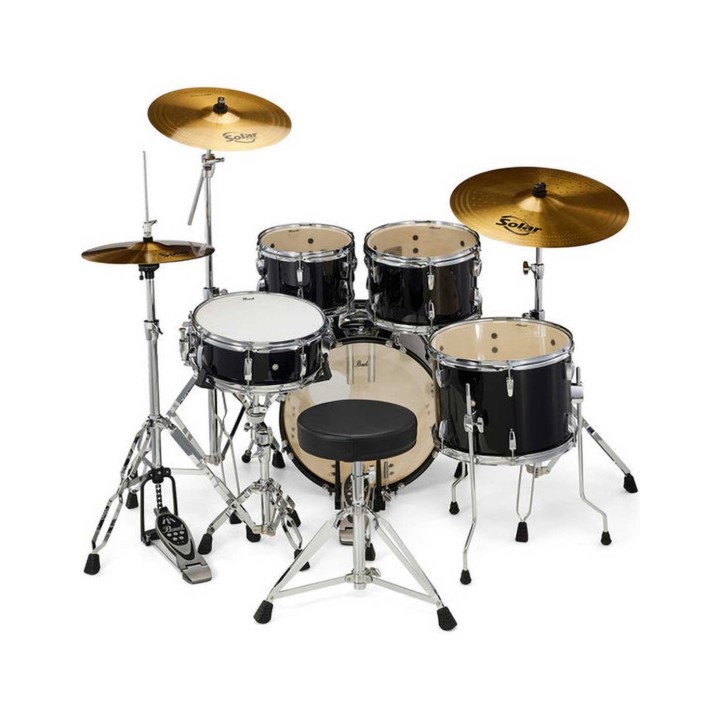 Pearl Road Show RS525BC/C31, 5-Piece Drum Set with Hardware and Sabian Solar 3 - Cymbals Set, Jet Black