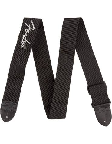 Fender® Black Polyester Logo Straps, Black with Fender Logo / Gray