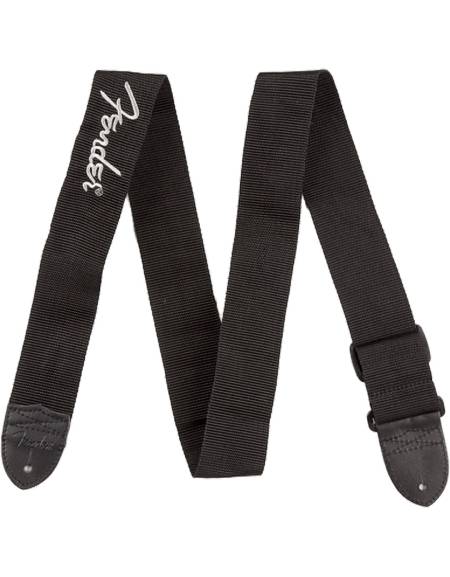 Fender® Black Polyester Logo Straps, Black with Fender Logo / Gray
