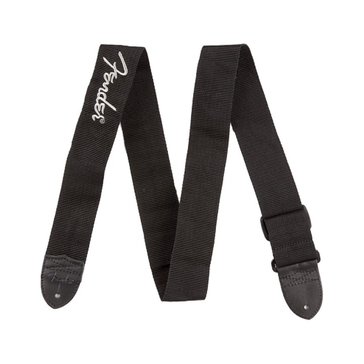 Fender® Black Polyester Logo Straps, Black with Fender Logo / Gray