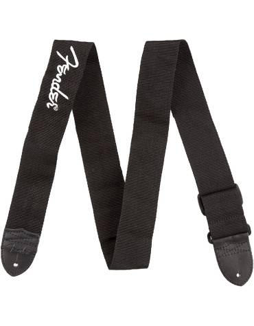 Fender® Black Polyester Logo Straps, Black with Fender Logo / White