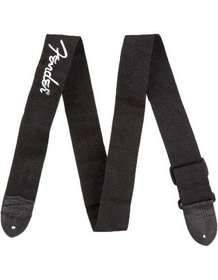 Fender® Black Polyester Logo Straps, Black with Fender Logo / White