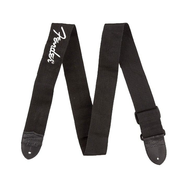 Fender® Black Polyester Logo Straps, Black with Fender Logo / White