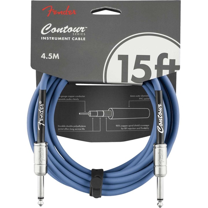 Fender 15ft Contour™ Series Instrument Cables, Lake Placid Blue