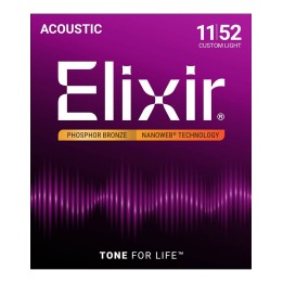 Elixir 16027 Phosphor Bronze with NANOWEB Acoustic Guitar Strings (11-52)