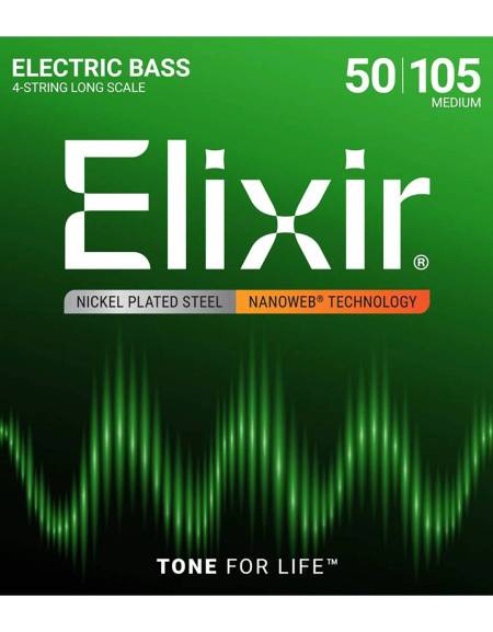 Elixir 14102, Long Scale Nanoweb Coating (.050-.105) 4 Set Bass Strings