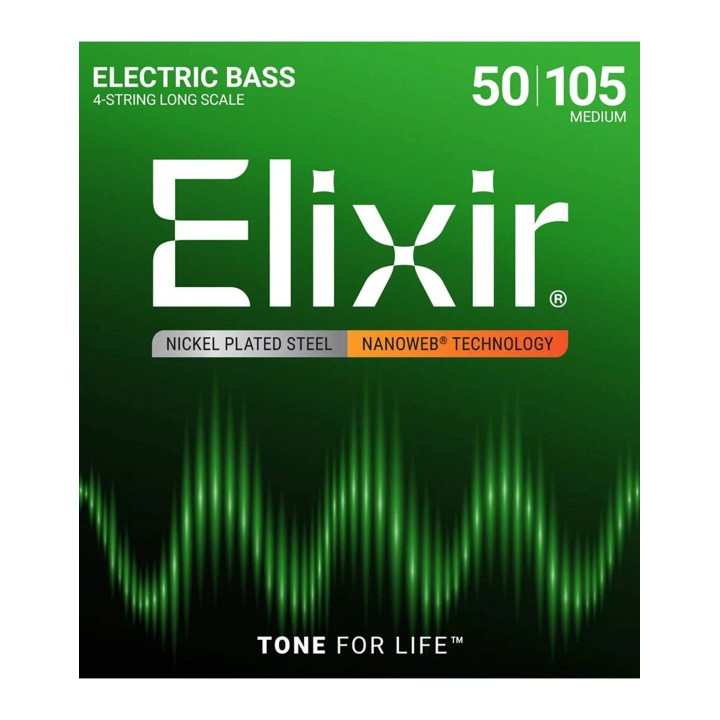 Elixir 14102, Long Scale Nanoweb Coating (.050-.105) 4 Set Bass Strings