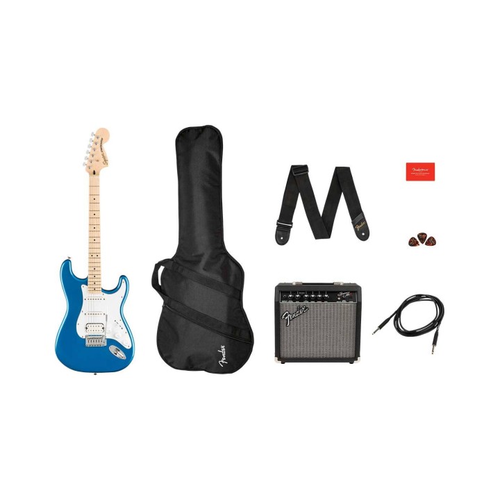 Squier Affinity Series® Stratocaster® HSS Pack, Frontman 15G Amp, Gig Bag, Lake Placid Blue
