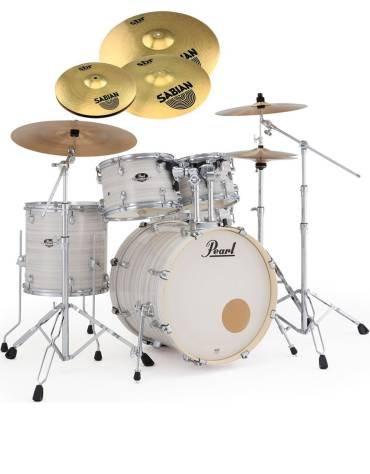 Pearl Export EXX, EXX705NNBR/C777, 5-Piece Drum Set with Hardware and Sabian SBr Cymbals Set, Slipstream White